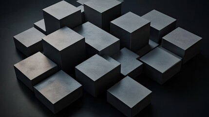 Poster - Geometric blocks in 3D render arranged on a black background. Modern abstract art. -