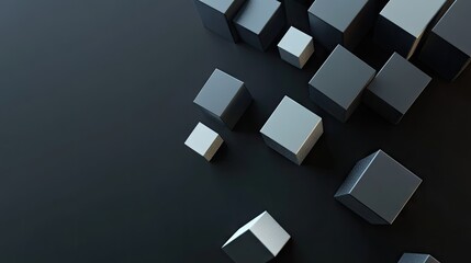 Poster - Geometric blocks in 3D render floating on a black background. Abstract and futuristic.