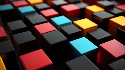 Poster - Geometric blocks in 3D render arranged on a black background. Modern abstract art. -