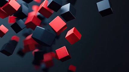 Poster - Geometric blocks in 3D render floating on a black background. Abstract and futuristic.