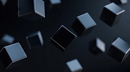 Poster - Geometric blocks in 3D render floating on a black background. Abstract and futuristic.