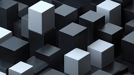 Poster - Geometric blocks in 3D render on a minimalist black background. Abstract design.