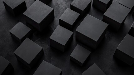 Poster - Geometric blocks in 3D render on a minimalist black background. Abstract design.