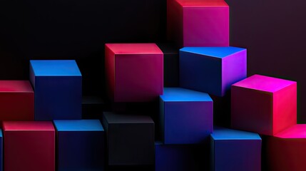 Poster - Geometric blocks in 3D render on a minimalist black background. Abstract design.