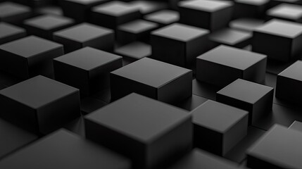 Poster - Geometric blocks in 3D render on a sleek black background. Abstract visual. -
