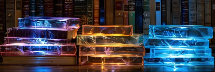 Wall Mural - magical library, magical glowing books,