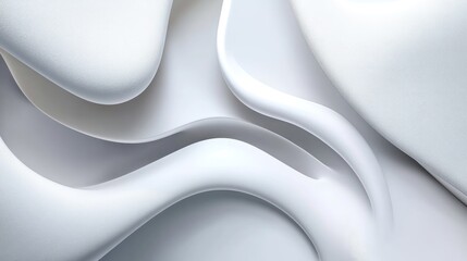 Wall Mural - Light white background with smooth liquid shapes forming an abstract geometric design in 3D vector format. -