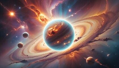 Wall Mural - Outer space with alien planets and explosion