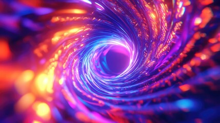 Poster - Neon-lit 3D abstract shape glowing in ultraviolet with a colorful background. Futuristic energy theme.