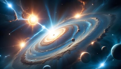 Wall Mural - Outer space with alien planets and explosion