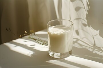 glass of milk on a table