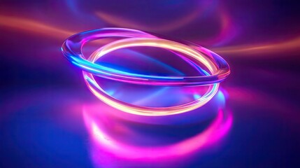 Poster - Neon-lit 3D abstract shape glowing in ultraviolet on a vibrant, colorful background. Futuristic energy design.