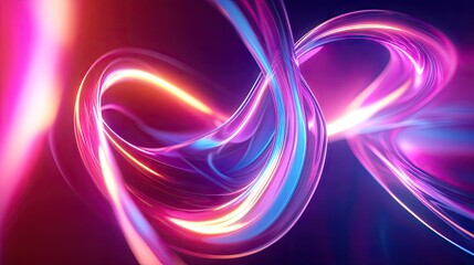 Poster - UV glowing abstract 3D shape with neon curves on a bright background. Futuristic energy design.