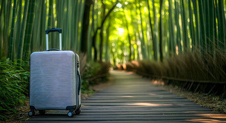 Sticker - Silver Metallic Suitcase on Bamboo Forest Floor