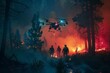 © DK_2020 - Rescue workers using thermal imaging cameras and drones to search for survivors in a forest fire aftermath