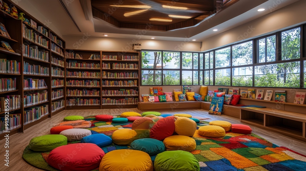 Childrenâ€™s library with diverse book collections, Comprehension ...