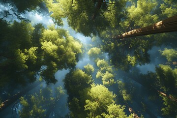 Canvas Print - Lush green trees from below view