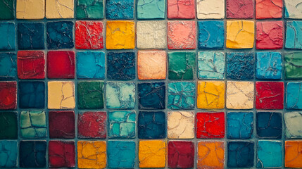 Creating an abstract vintage background with a colorful square tile mosaic