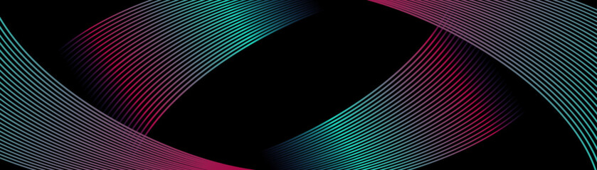 Poster - Modern blue and pink gradient wave lines art design on dark blue abstract background