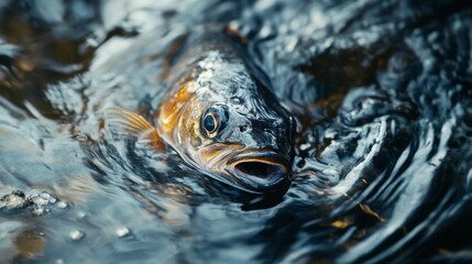 Aufkleber - A trout glides through clear stream water, its vibrant colors reflected in the ripples as sunlight filters down.
