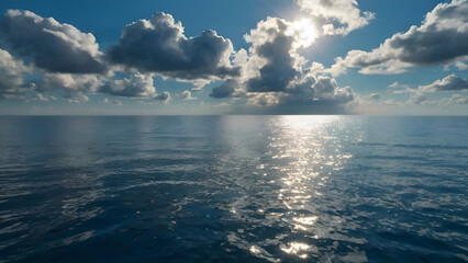 Canvas Print - Vast ocean under bright blue sky with fluffy clouds at midday