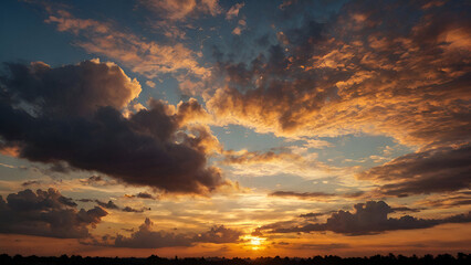 Canvas Print - Dramatic sunset over a scenic landscape with vibrant clouds and rich colors