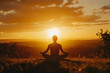 © Cadengo - A man performs a yoga pose, deep in zen meditation, against a breathtaking sunset. The warm, golden hues of the setting sun create a serene backdrop