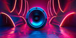 © Mahmud - Sound speaker on illuminated neon light background design