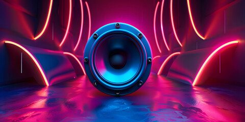 Sound speaker on illuminated neon light background design