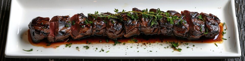 Canvas Print - Top view of a grilled beef tenderloin steak Ideal for restaurant menus dieting and cookbook recipes