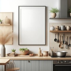 A kitchen with a table and a picture frame design artist