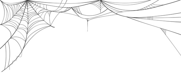 Wall Mural - Halloween horizontal frame black cobweb on transparent background ilustration vector. Halloween concept