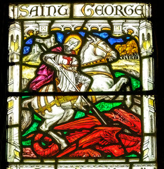 Poster - St George Dragon Stained Glass St Petrox Church Dartmouth England