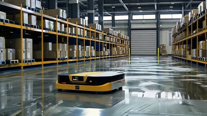 Wall Mural - Innovative technology revolutionizing warehouse logistics, with robot with point connect with line advanced tools and systems to optimize business operations and streamline supply chain management.