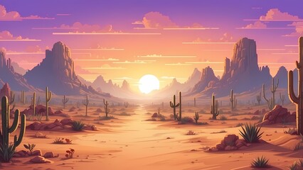 Game assets background RPG Gaming Battle Scene Desert sunset in Pixel 8bits 16bits 32 bits