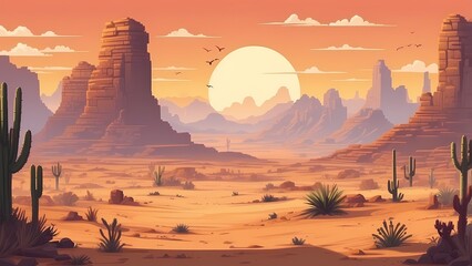 Game assets background RPG Gaming Battle Scene Desert sunset in Pixel 8bits 16bits 32 bits