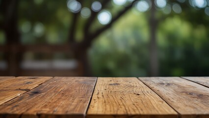 Wall Mural - Abstract empty wooden desk table copy space For Product Disply with Restsurant Background