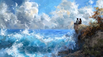 Canvas Print - Couple Watching the Waves.