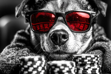 Animal Dog plays poker blackjack in a casino, fantasy