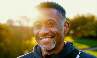 Wall Mural - Portrait of a smiling african american man in the park