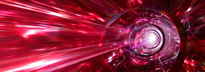 Canvas Print - Futuristic Red Digital Tunnel with High-Speed Data Flow