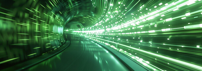 Wall Mural - Futuristic Green Digital Tunnel with Abstract Data Streams