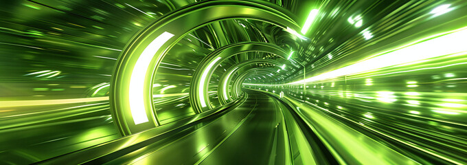 Canvas Print - Futuristic Green Digital Tunnel with Abstract Data Streams