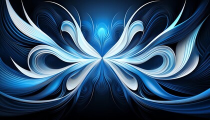 vibrant and intricate blue and white abstract design on a black background, futuristic background for presentation, created with Generative Ai Technology