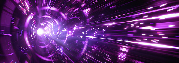 Canvas Print - Purple Cyber Data Tunnel with Fast-Moving Light Streaks and Digital Patterns