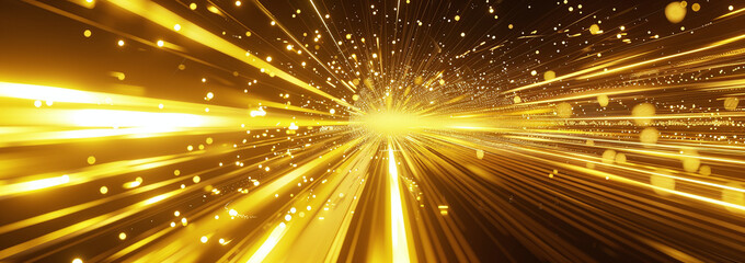 Wall Mural - Bright Golden Digital Tunnel with Bokeh Light Effects