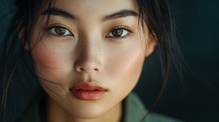 Wall Mural - A woman with brown eyes and a red lip