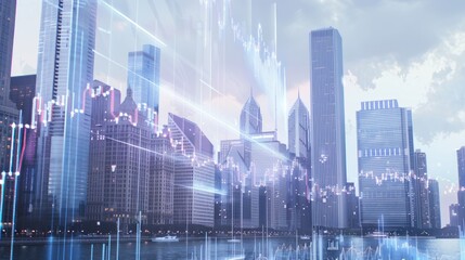 Poster - Cityscape with Stock Market Data Overlay