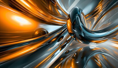 Wall Mural - Abstract orange and grey metallic swirl background