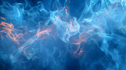 Wall Mural - Generative AI illustration of abstract heavy smoke with burning fire flames on blue background